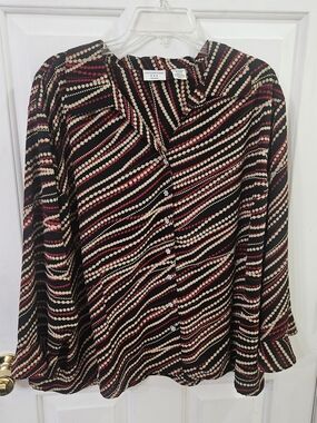 Covington Womens Long Sleeve Collared Button-Up Polka Dot Blouse Size 24 Plus